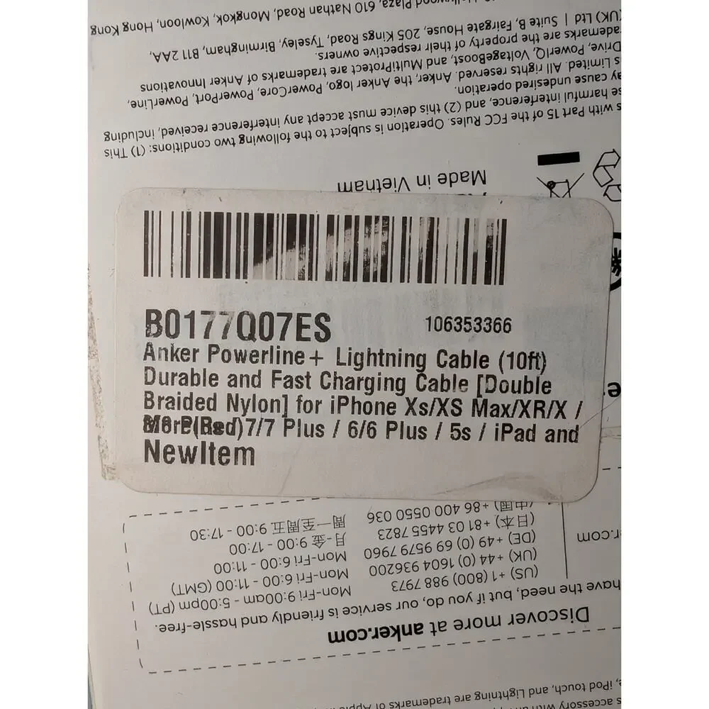 Anker PowerLine+ MFi-Certified Lightning Cable 10ft Red A8123 iPhone iPad